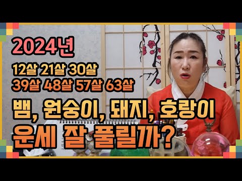 뱀띠,원숭이띠,돼지띠,호랑이띠 2024년 운세 [12살 21살 30살 39살 48살 57살 63살]  나이 별로 #2024년띠별운세 나이별운세 미리 확인해보세요!