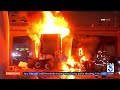 VIDEO: Semi-truck engulfed in flames after violent freeway crash in Los Angeles 