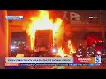 VIDEO: Semi-truck engulfed in flames after violent freeway crash in Los Angeles