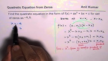 Write Quadratic Equation from Zeros Using Sum and Product