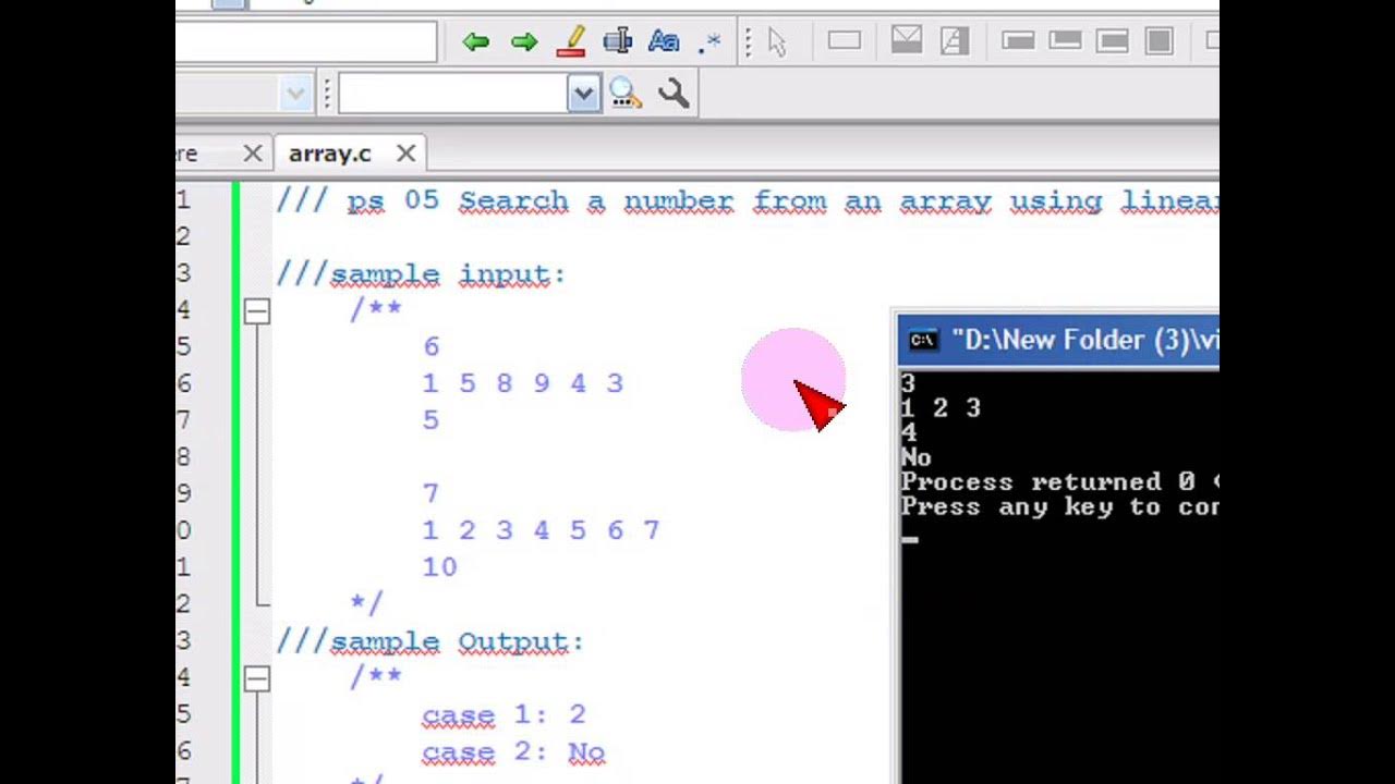 Bangla C programming tutorial 46 ps 05 Search a number from an array ...