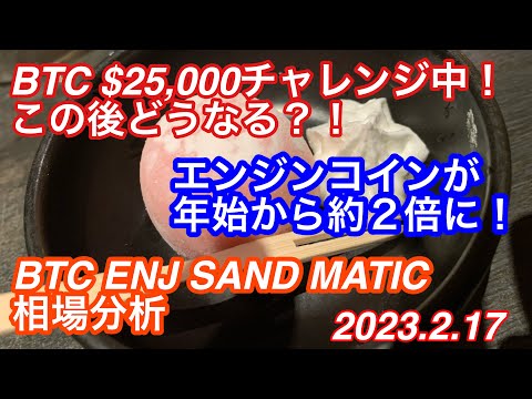 注目！エンジンコインが年始から約２倍に！ビットコイン今後の値動きは？BTC MATIC SAND ENJ【仮想通貨チャート分析】2023.2.17