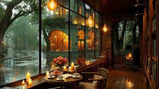 Smooth Jazz Instrumental Music &amp; Fireplace Sounds ☕ 4K Coffee Shop Ambience for Focus, Work, Study