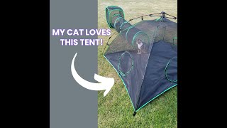 Pawtenda 3-in-1 kattenverblijf, draagbare Catio groene kattentent voor buiten, kattententen met 1 koepeltent, 1 rechte tunnel en 1 kubus, buitenkattenbox voor katten, konijnen en andere dieren