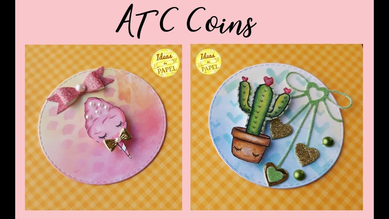 ATC coins con digital stamps (digistamps) scrapbooking tiendas