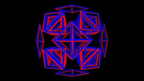 Cells-24-anaglyph. Rotation in four-dimensional space. 4D. Fourth dimension. Hyperspace.