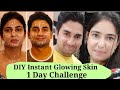 Diy instant glowing skin at home 1 day challenge  skin brightening at home visible spotless glow