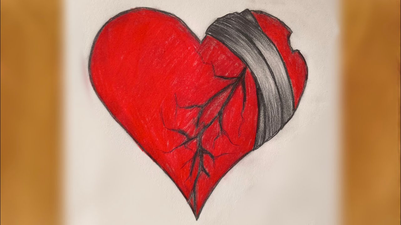رسم سهل | تعلم رسم قلب مكسور بقلم الرصاص بطريقة سهلة وبسيطة