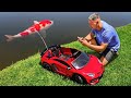 Toy lamborghini catches colorful fish