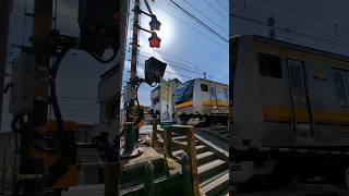 踏切 電車 鉄道 JR南武線 宿河原第1 JR東日本E233系 railroad crossing japan