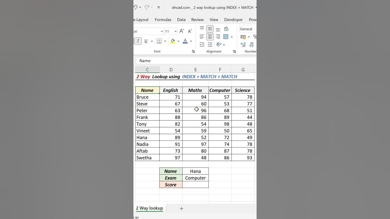 2 way lookup using INDEX MATCH formula in Excel - YouTube