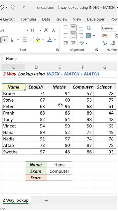2 way lookup using INDEX MATCH formula in Excel - YouTube