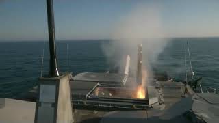 USS Milwaukee (LCS 5) fires a Longbow Hellfire missile