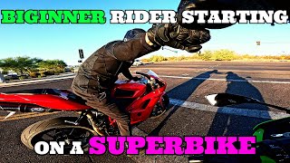 BEGINNER RIDER starts on a SUPERBIKE heres his first ride!