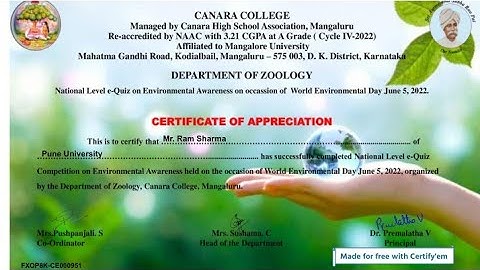 Quiz Competition on Environment Awareness l General knowledge Quiz With Certificate l certificate
