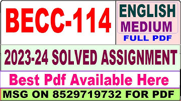 becc 114 solved assignment 2023-24 || becc 114 solved assignment 2024 in English || ignou becc 114