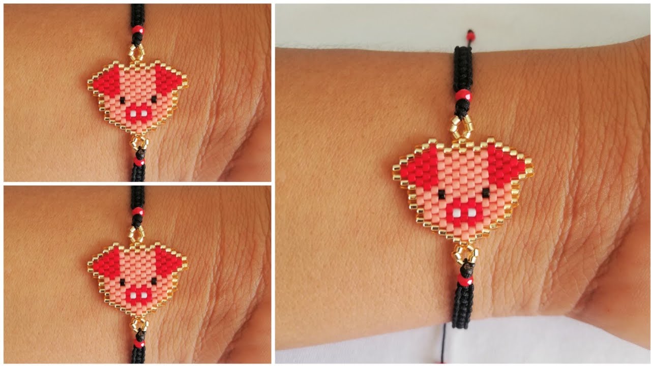 🐷PULSERA DE CERDITO EN CHAQUIRA MIYUKI 🐷