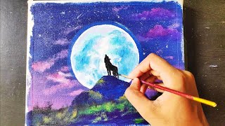 painting moon acrylic wolf tutorial