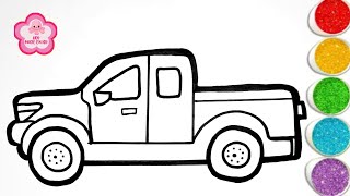 Pickup truck drawing, painting and Coloring for kids | easy truck drawing