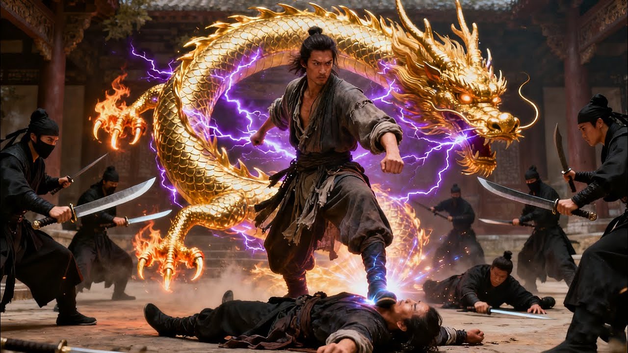 【武俠電影】廢柴小夥被眾人圍攻，用出失傳的降龍十八掌，瞬間秒殺全場。