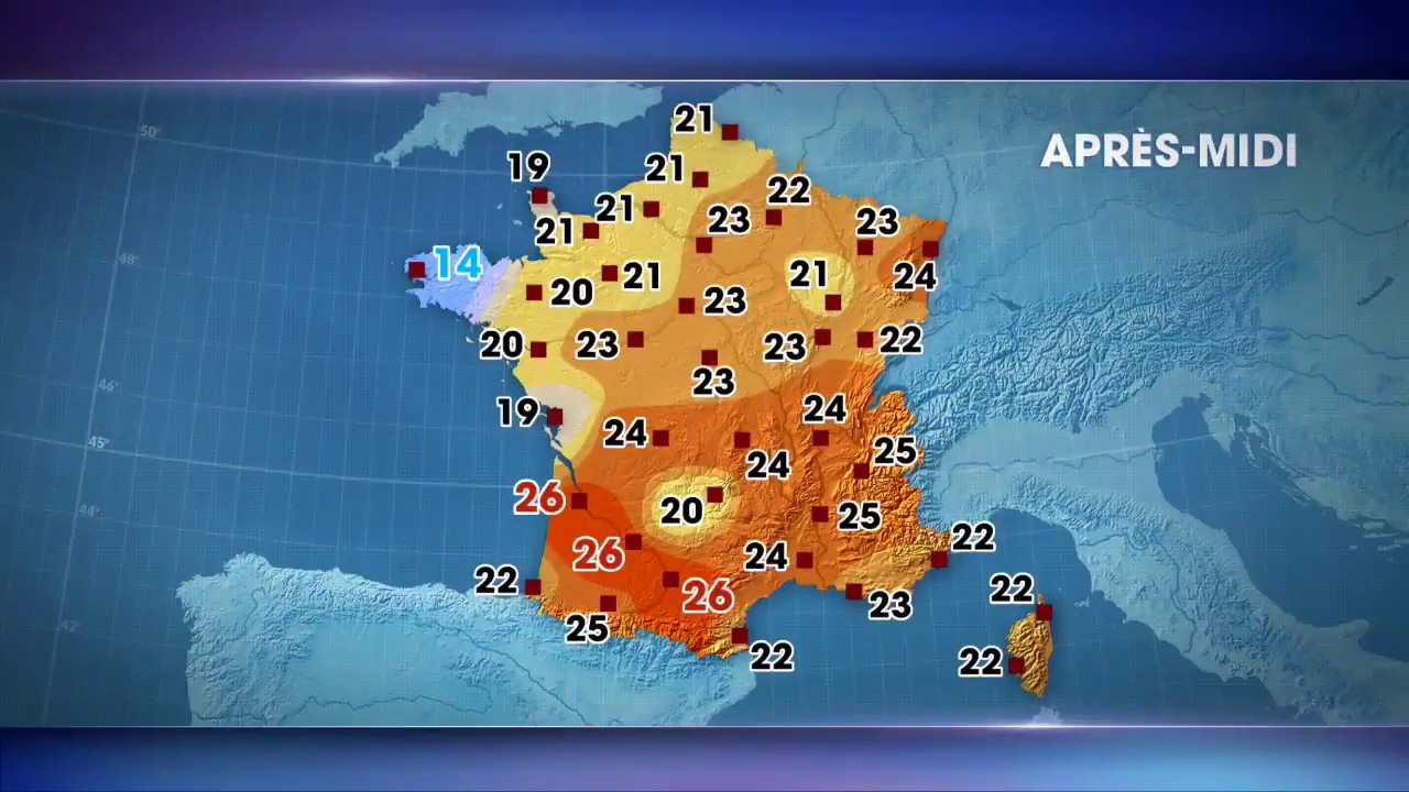 Les prévisions météo du jt de 13 heures du 12 mai 2018