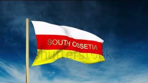 South Ossetia flag slider style with title. Waving in the wind with cloud background animation