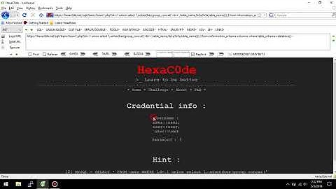 SQL injection   Basic challenge 1   Bring credentials Without DIOS   Hexac0de