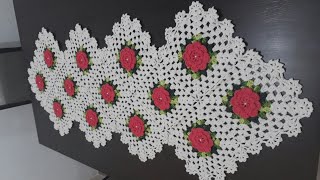 Caminho de mesa em crochÃª fÃ¡cil   SQUARE COM FLORES MILENA GOIABA 