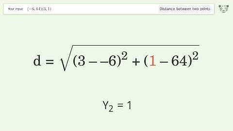 Find the distance between two points p1 (-6,64) and p2 (3,1): Step-by-Step Video Solution
