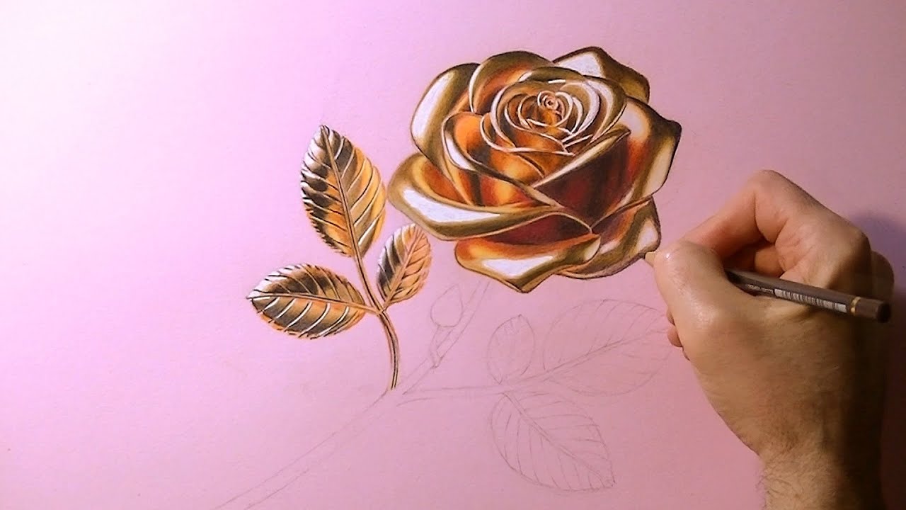 Gold rose painting - Fast version - YouTube