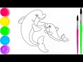 Dolphin Coloring Page for Kids | Fun Sea Animal Coloring Video with Easy Drawing and Art
