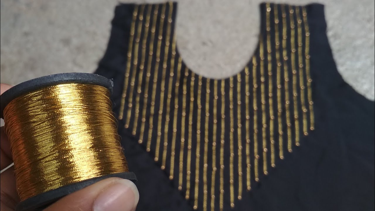 Normal machine embroidery work | जरी थ्रेड और मोतियों से बनाएं खुबसूरत Design plain kurti pe | BRF