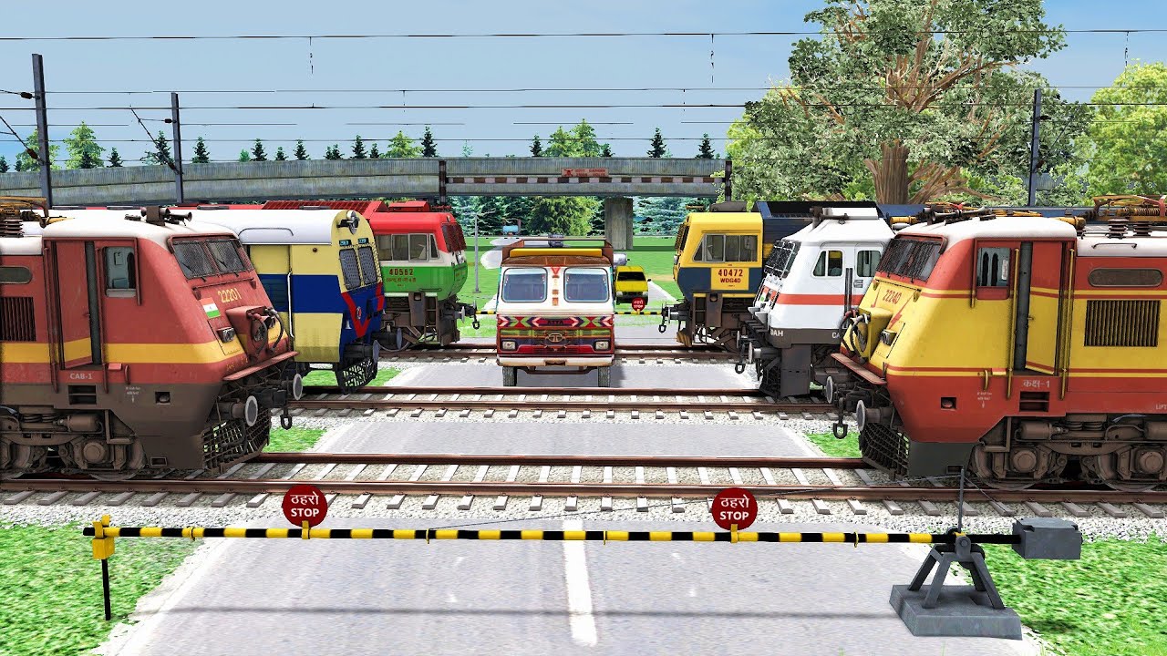 6 Trains Crossing Each other at Railroad Crossing – Train Simulator 2022