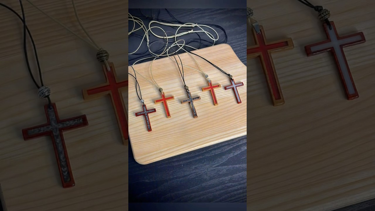 Cross pendants made from scrap wood and resin #resinart #woodworking #cross