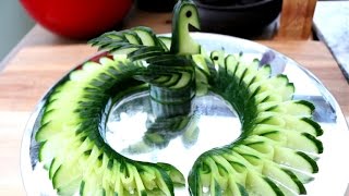 Art In Cucumber Peacock Garnish | Vegetable Carving | Cucumber Art | Party Garnishing