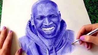 Omar Sy Portrait Done Using A Blue Ballpoint Pen, Incredible Talent!