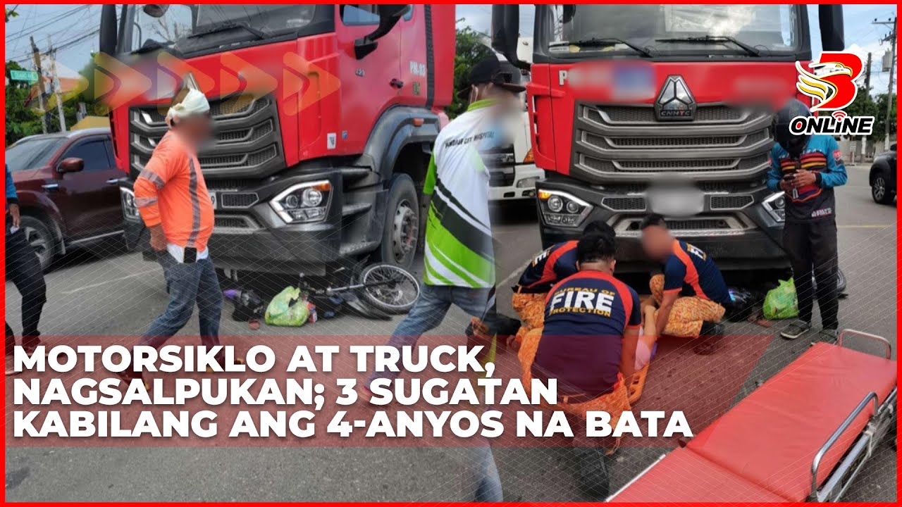 Motorsiklo at truck, nagsalpukan; 3 sugatan kabila