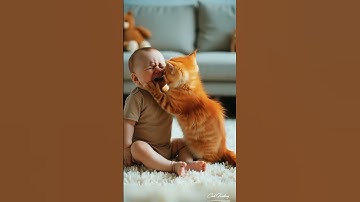 Seeing the baby crying,  cat has been comforting him and wiping his tears. #shortvideo #catvideos