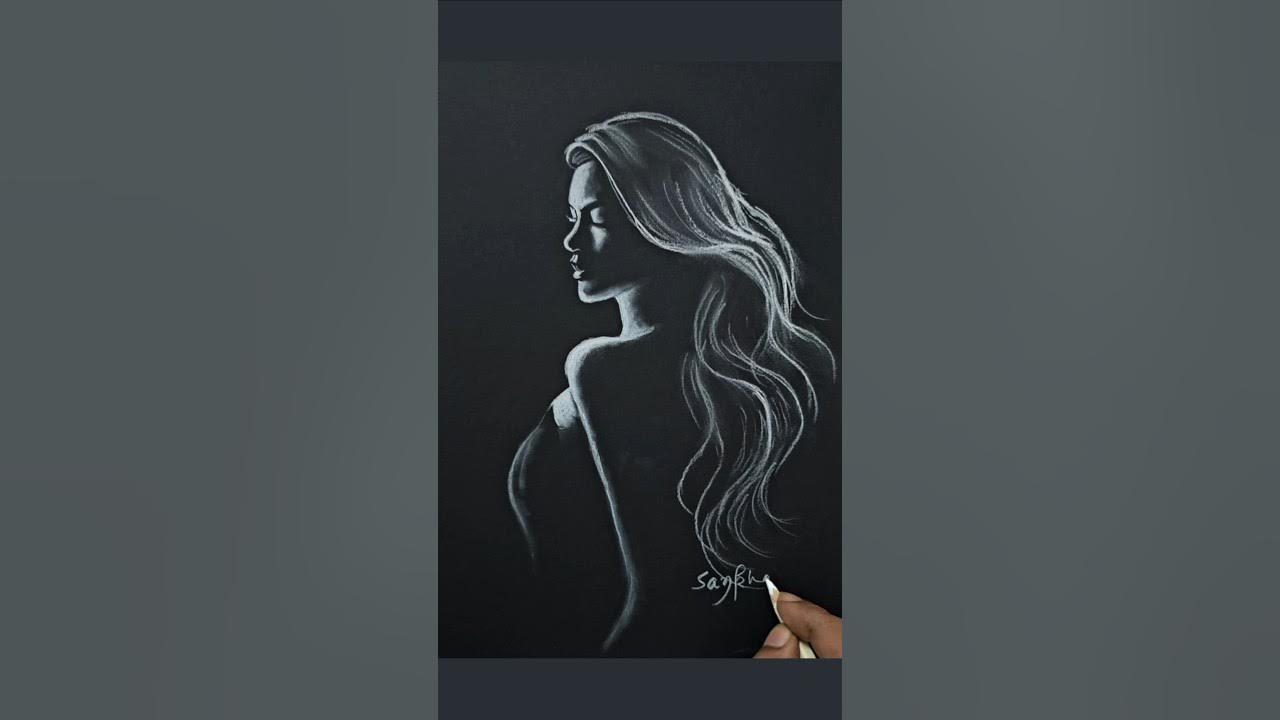White charcoal drawing on black paper art shorts YouTube