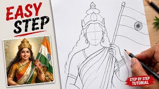 How to draw Bharat mata drawing step by step | independence day drawing