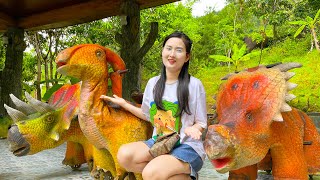 Changcady lạc vào công viên khủng long, gặp gia đình khủng long lưng gai, xin cưỡi khủng log