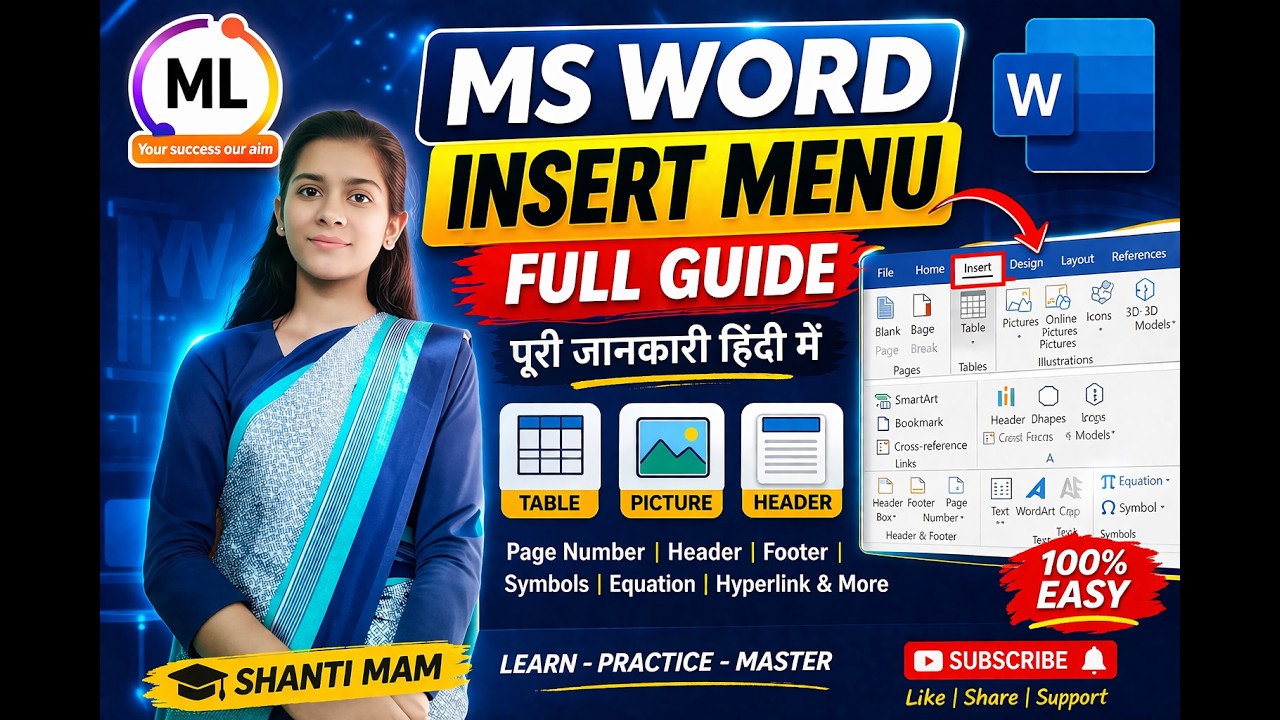 💻 MS Word Insert Menu Explained in Hindi | Full Tutorial 2026 - YouTube