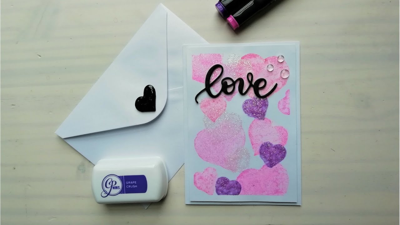 Tuto Scrapbooking - Carterie - Carte pour la Saint Valentin avec de la colle pailletée
