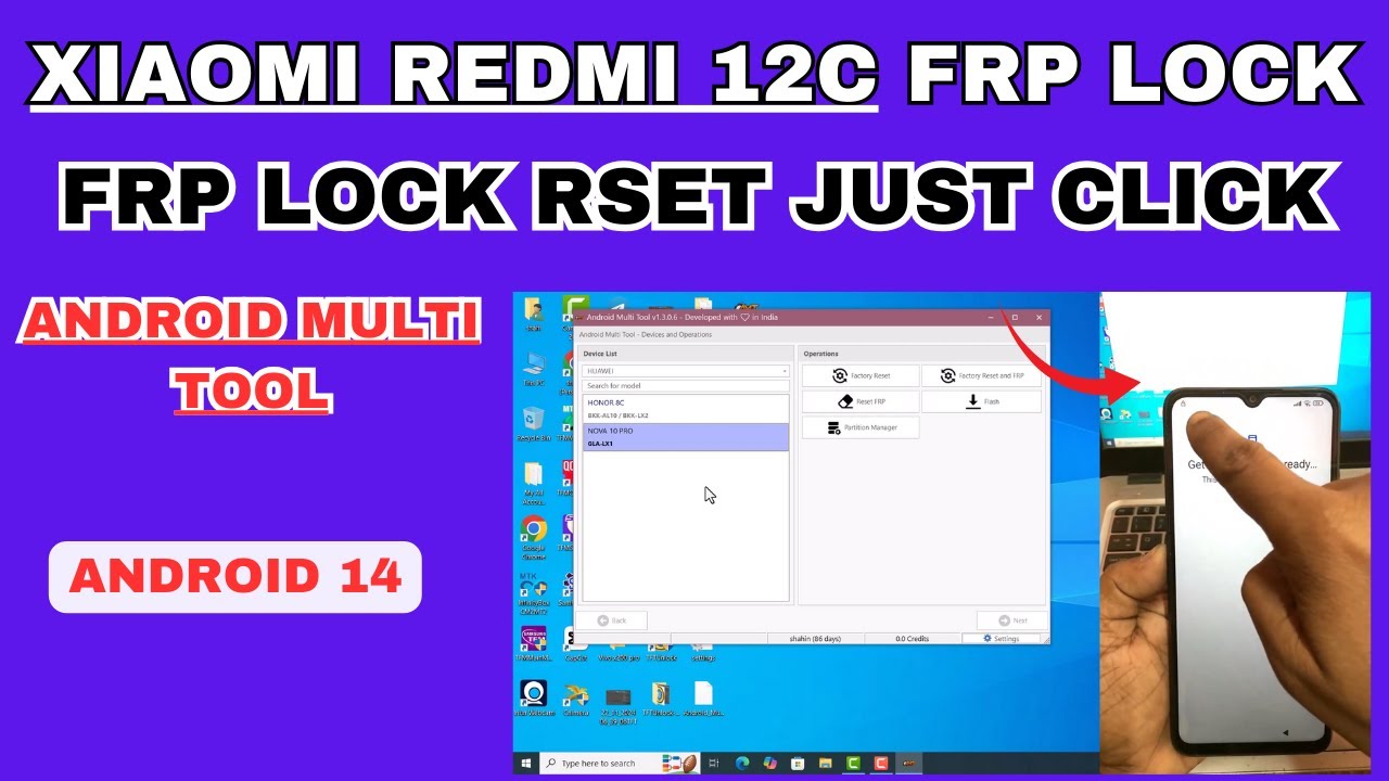 Xiaomi Redmi 12C FRP Lock Android 14 Lock Reset Just Click Android Multi Tool