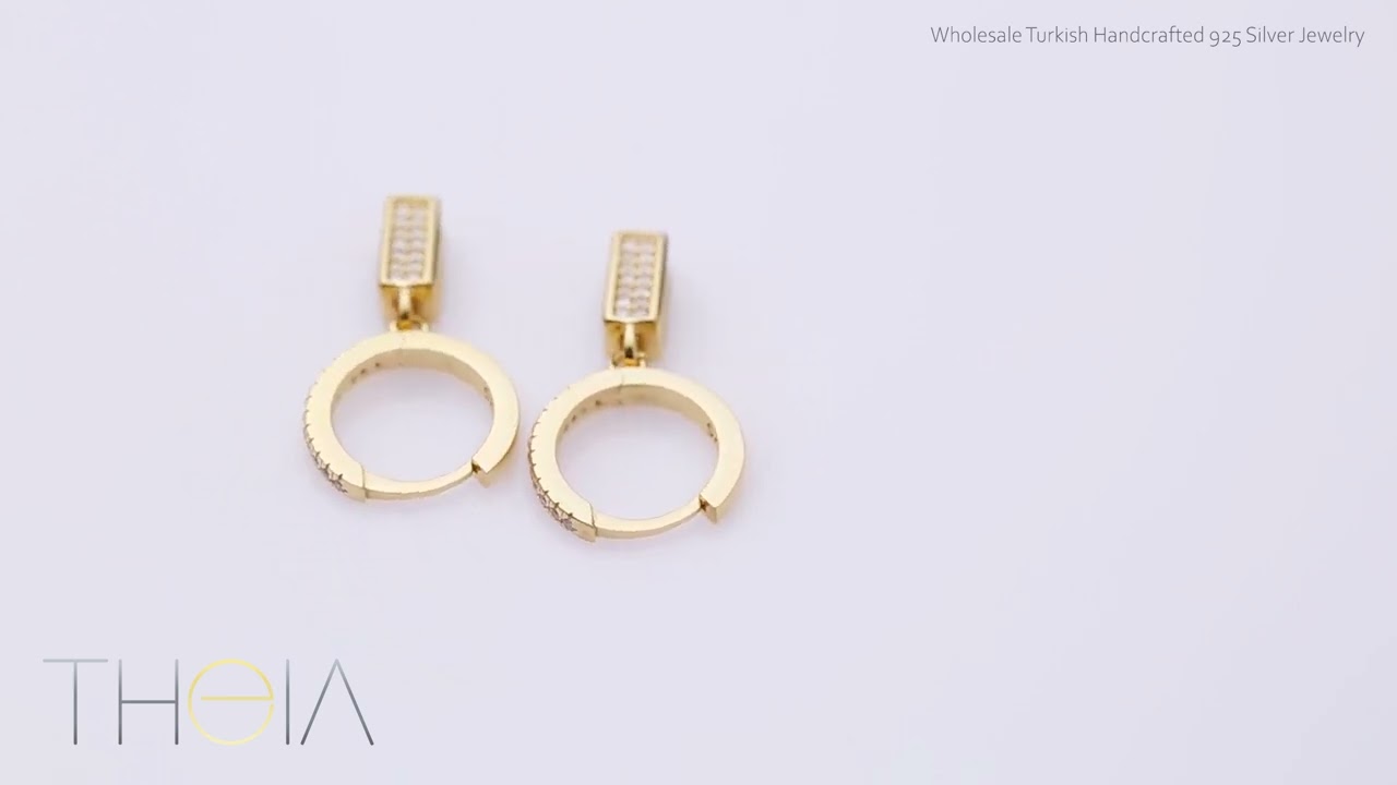 Geometric Design CZ Stone Dangle Earrings