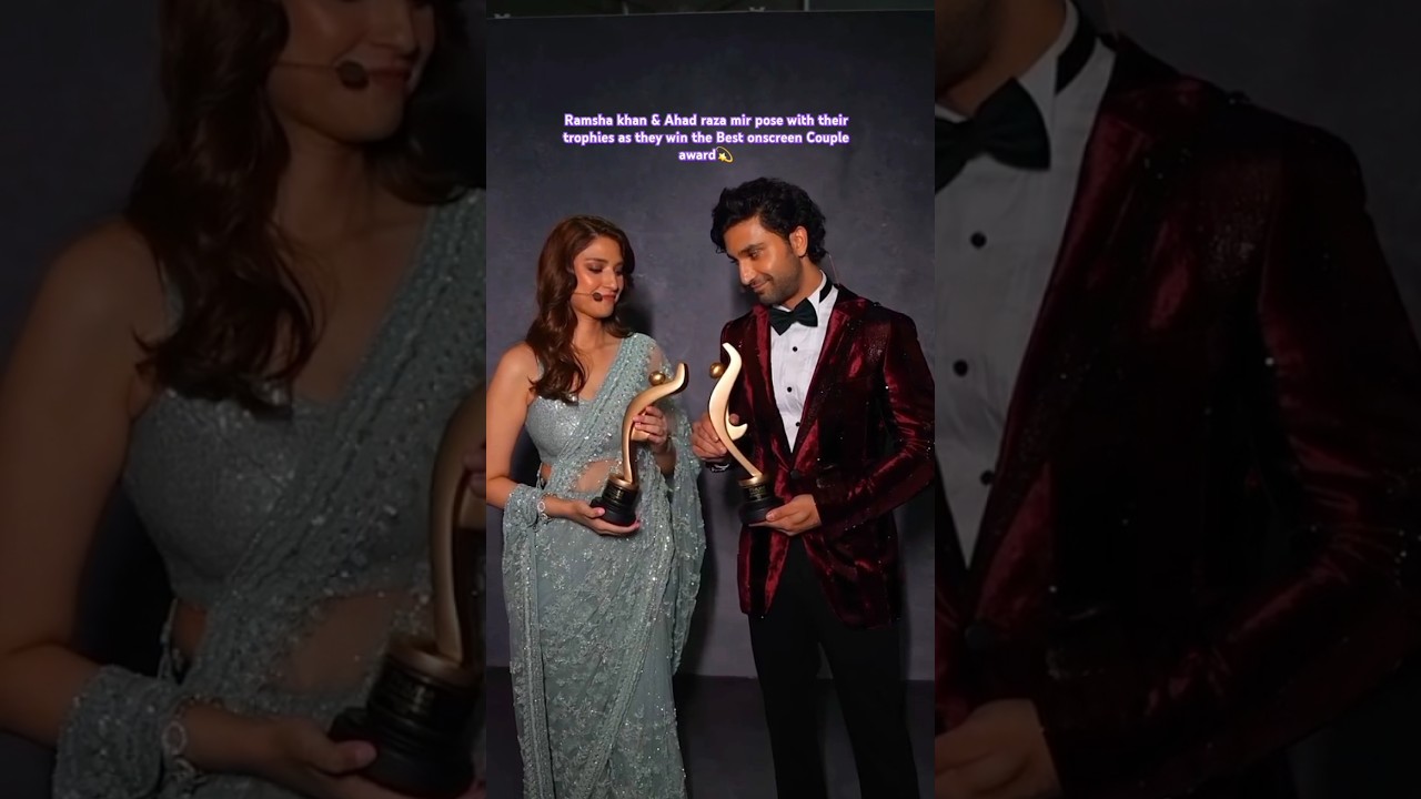 Ramsha khan & Ahad raza mir pose with their trophies as they win the Best onscreen Couple  award