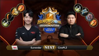 Surrender vs GivePLZ | 2021 Hearthstone Grandmasters Asia-Pacific | Top 8 | Season 1 | Week 1