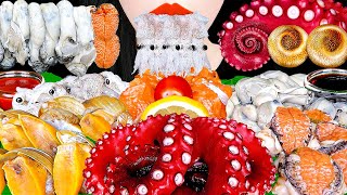 ASMR RAW SEAFOOD *BABY SQUID, OYSTER, OCTOPUS SALMON, HORN CONCH EATING SOUNDS MUKBANG KOREAN 해산물 먹방