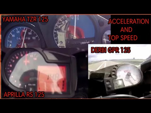 YAMAHA TZR 125 VS APRILLA 125 VS DERBI GPR 125 Acceleration and top speed - YouTube