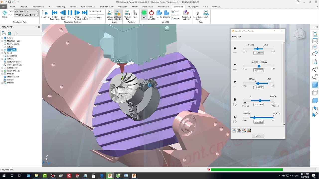 Powermill 2019 for Haas UMC 750